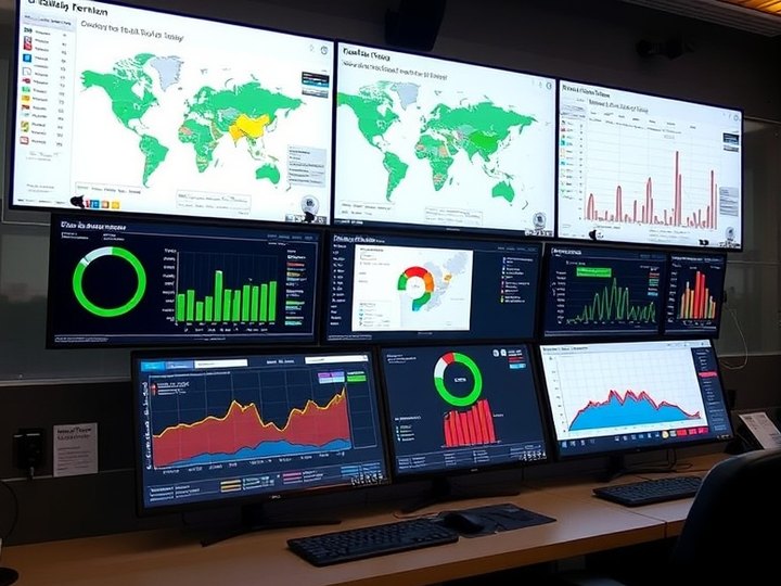 Centro de monitoreo con el estado de la red de terminales en pantalla